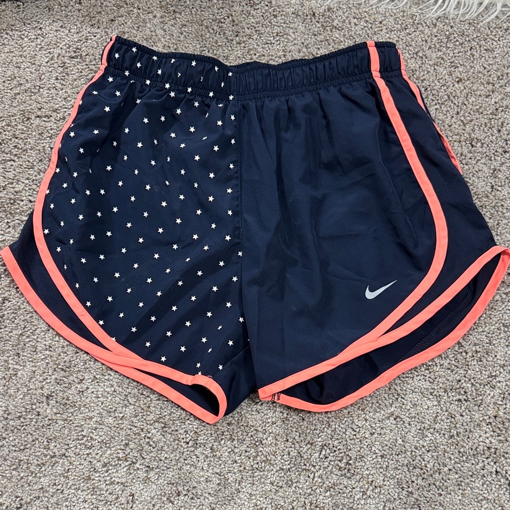 Nike Navy Star-Print Athletic Shorts with Coral Trim